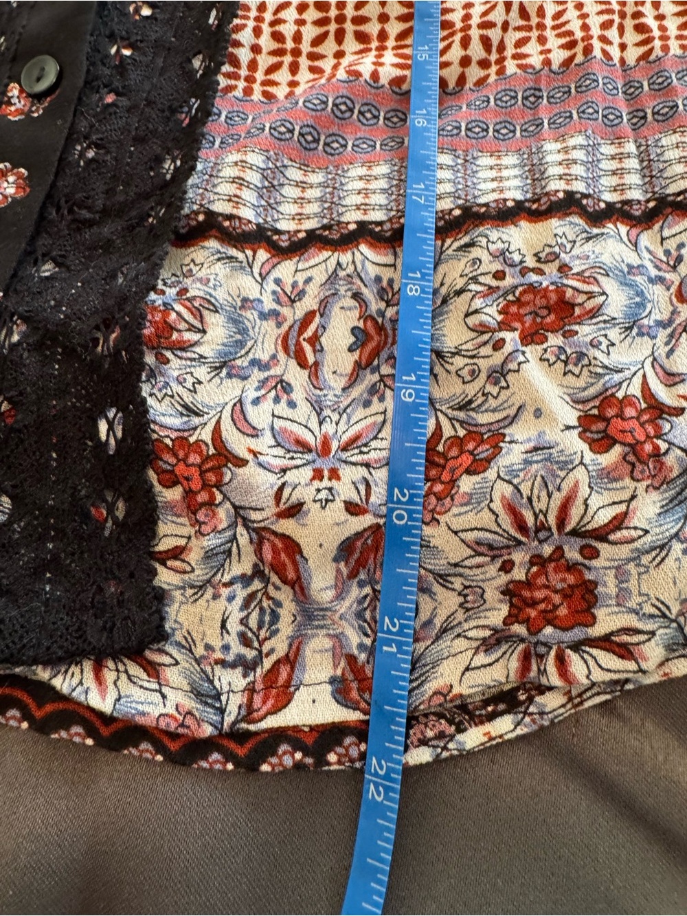 NWOT Lucky Brand Boho Patchwork Peasant Blouse Mixed Floral Print Lace Trim Top - Picture 9 of 12